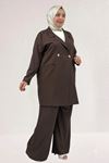 67056-1 Büyük Beden Blazer Ceket - Pantolon Nova Takım - Kahve