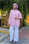 26Y6502 - PEMBE -  İPEK MODAL OVERSİZE GÖMLEK 