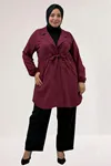 63018 Büyük Beden Bağlamalı Nora Ceket - Bordo