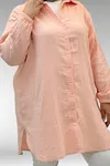 58091 Büyük Beden Kolları Lastikli Müslin Gömlek - Toz Pembe