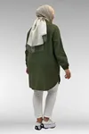 58091 Büyük Beden Kolları Lastikli Müslin Gömlek - Haki