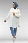 58091 Büyük Beden Kolları Lastikli Müslin Gömlek - Ekru