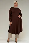 28016 Büyük Beden Mevlana Penye Tunik - Kahve