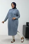 68050 Büyük Beden Yarım Patlı Kot Tensel Tunik - Kar Yıkama Buz Mavi