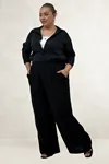 69018 Büyük Beden Beli Lastikli Cepli Bol Paça Double Tensel Pantolon - Siyah