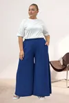 69019 Büyük Beden Bol Paça Cepli Bürümcük Pantolon - Lacivert