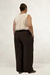 69012 Büyük Beden Beli Lastikli Cepli Bol Paça Double Tensel Pantolon - Kahve