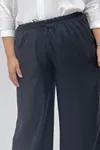 69012 Büyük Beden Beli Lastikli Cepli Bol Paça Double Tensel Pantolon - Siyah