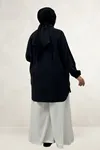 68067 Büyük Beden Kolları Lastikli Cupra Gömlek - Siyah