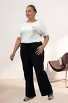 5041 Beli Bağcıklı İspanyol Paça Pantolon - Siyah