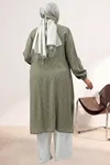 68066 Büyük Beden Yanı Yırtmaçlı Düğmeli Jakar Çilek Tunik - Nefti