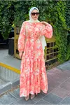 26Y7456 - TURUNCU - PASTEL YAZ ELBİSE