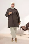 63016 Büyük Beden Mostralı Blazer Double Tensel Ceket - Kahve