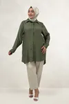 68089 Büyük Beden İnci Dikmeli Double Liyosell Tunik - Nefti