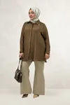 68089 Büyük Beden İnci Dikmeli Double Liyosell Tunik - Kahve