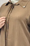 68089 Büyük Beden İnci Dikmeli Double Liyosell Tunik - Kahve