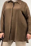 68089 Büyük Beden İnci Dikmeli Double Liyosell Tunik - Kahve