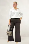 29031 Büyük Beden İspanyol Paça Pantolon - Kahve