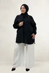 68089 Büyük Beden İnci Dikmeli Double Liyosell Tunik - Siyah