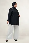68089 Büyük Beden İnci Dikmeli Double Liyosell Tunik - Siyah