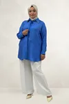 68088 Büyük Beden Yakası Aksesuar  Detaylı Double Liyosell Tunik- İndigo