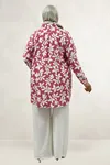 68094 Büyük Beden Manşetli Desenli Mango Tunik - Yaprak Desen Pembe