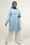 68080 Büyük Beden Basic Modal Tunik - Bebe Mavi