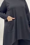 68086 Büyük Beden Eteği Oval Kesim Modal Tunik - Siyah