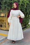 26Y7458 - EKRU - DANTEL YAZ ELBİSE