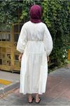 26Y7458 - EKRU - DANTEL YAZ ELBİSE
