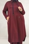 68097 Büyük Beden Çift Kordon Detaylı Modal Tunik - Bordo