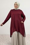 68086 Büyük Beden Eteği Oval Kesim Modal Tunik - Bordo
