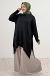 68086 Büyük Beden Eteği Oval Kesim Modal Tunik - Siyah