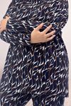67810 Büyük Beden Uzunkol Desenli Süet Pantolonlu Pijama Takımı - Laci-Vizon Desenli