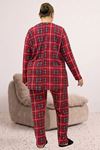 67810 Büyük Beden Uzunkol Desenli Süet Pantolonlu Pijama Takımı - Bordo Kare Desenli