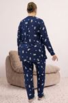 67810 Büyük Beden Uzunkol Desenli Süet Pantolonlu Pijama Takımı - Laci Penguen Desenli