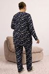 67810 Büyük Beden Uzunkol Desenli Süet Pantolonlu Pijama Takımı - Laci-Vizon Desenli