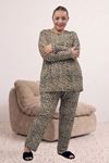 67810 Büyük Beden Uzunkol Desenli Süet Pantolonlu Pijama Takımı - Leopar