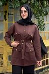27K5347 - KAHVE - MY MAGAZİN - GOLD DÜĞME SCUBA CEKET