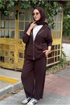 27K2257 - KAHVE - MY MAGAZİN - MODAL KUMAŞ  BOL PAÇA PANTOLONLU İKİLİ TAKIM