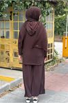 27K2257 - KAHVE - MY MAGAZİN - MODAL KUMAŞ  BOL PAÇA PANTOLONLU İKİLİ TAKIM