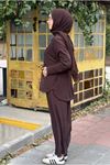 27K2257 - KAHVE - MY MAGAZİN - MODAL KUMAŞ  BOL PAÇA PANTOLONLU İKİLİ TAKIM