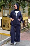 27K2257 - LACİVERT - MY MAGAZİN - MODAL KUMAŞ  BOL PAÇA PANTOLONLU İKİLİ TAKIM