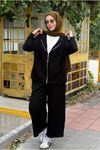 27K2257 - SİYAH - MY MAGAZİN - MODAL KUMAŞ  BOL PAÇA PANTOLONLU İKİLİ TAKIM