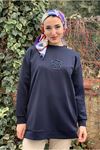 27K4445 - LACİVERT - MY MAGAZİN - ÇİÇEK TAŞ İŞLEMELİ SCUBA SWEAT
