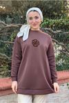 27K4445 - KAHVE - MY MAGAZİN - ÇİÇEK TAŞ İŞLEMELİ SCUBA SWEAT